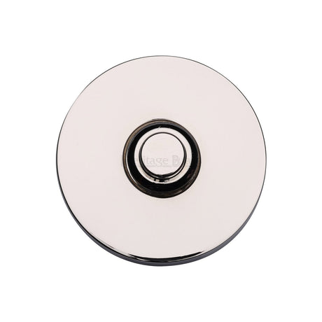 This is an image of a Heritage Brass - Round Bell Push Polished Nickel finish, v1184-pnf that is available to order from T.H Wiggans Ironmongery in Kendal.