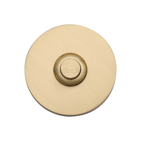 This is an image of a Heritage Brass - Round Bell Push Satin Brass finish, v1184-sb that is available to order from T.H Wiggans Ironmongery in Kendal.