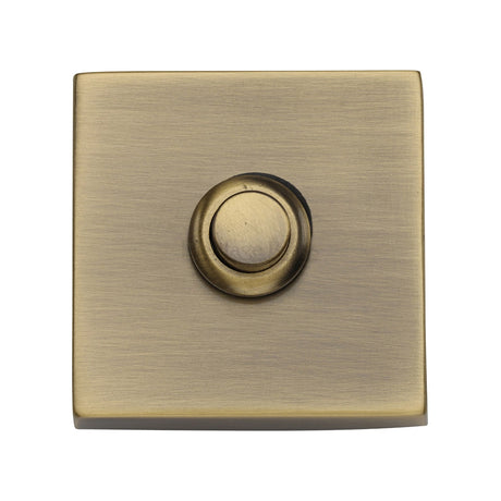 This is an image of a Heritage Brass - Square Bell Push Antique Brass finish, v1188-at that is available to order from T.H Wiggans Ironmongery in Kendal.