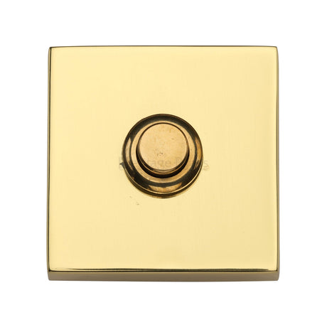 This is an image of a Heritage Brass - Square Bell Push Polished Brass finish, v1188-pb that is available to order from T.H Wiggans Ironmongery in Kendal.