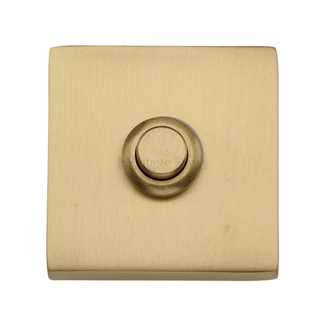 This is an image of a Heritage Brass - Square Bell Push Satin Brass finish, v1188-sb that is available to order from T.H Wiggans Ironmongery in Kendal.