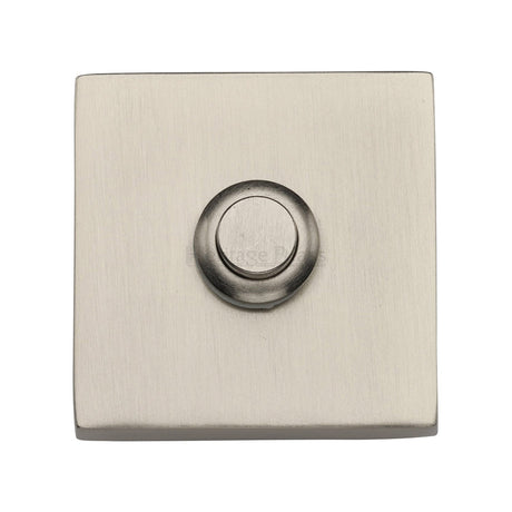 This is an image of a Heritage Brass - Square Bell Push Satin Nickel finish, v1188-sn that is available to order from T.H Wiggans Ironmongery in Kendal.