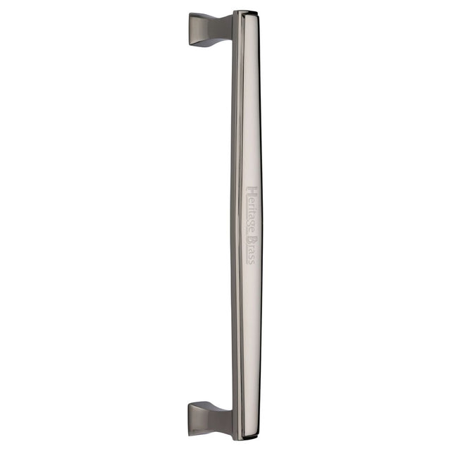 This is an image of a Heritage Brass - Door Pull Handle Deco Design 305mm Polished Nickel Finish, v1334-305-pnf that is available to order from T.H Wiggans Ironmongery in Kendal.
