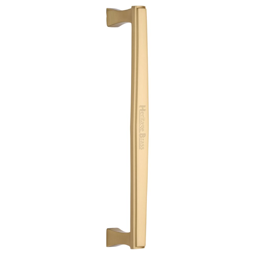 This is an image of a Heritage Brass - Door Pull Handle Deco Design 305mm Satin Brass Finish, v1334-305-sb that is available to order from T.H Wiggans Ironmongery in Kendal.