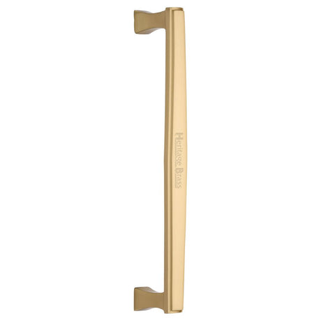 This is an image of a Heritage Brass - Door Pull Handle Deco Design 305mm Satin Brass Finish, v1334-305-sb that is available to order from T.H Wiggans Ironmongery in Kendal.