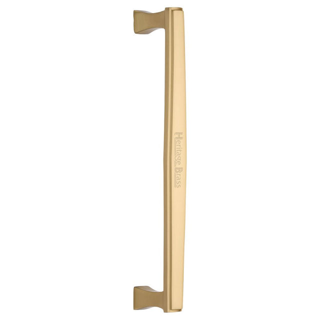 This is an image of a Heritage Brass - Door Pull Handle Deco Design 305mm Satin Brass Finish, v1334-305-sb that is available to order from T.H Wiggans Ironmongery in Kendal.