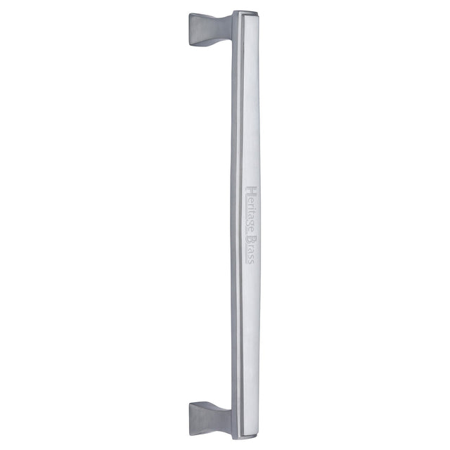 This is an image of a Heritage Brass - Door Pull Handle Deco Design 305mm Satin Chrome Finish, v1334-305-sc that is available to order from T.H Wiggans Ironmongery in Kendal.