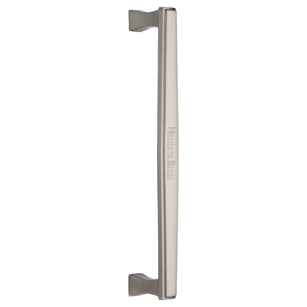 This is an image of a Heritage Brass - Door Pull Handle Deco Design 305mm Satin Nickel Finish, v1334-305-sn that is available to order from T.H Wiggans Ironmongery in Kendal.