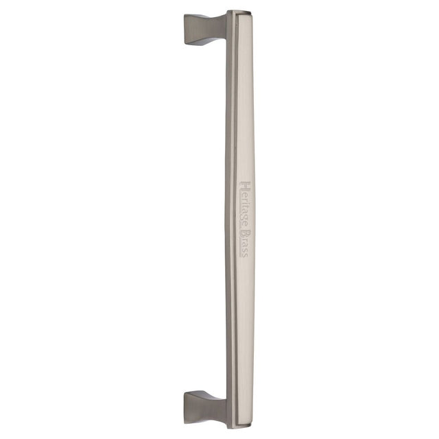 This is an image of a Heritage Brass - Door Pull Handle Deco Design 305mm Satin Nickel Finish, v1334-305-sn that is available to order from T.H Wiggans Ironmongery in Kendal.