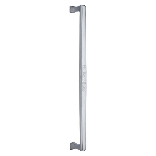 This is an image of a Heritage Brass - Door Pull Handle Deco Design 457mm Satin Chrome Finish, v1334-457-sc that is available to order from T.H Wiggans Ironmongery in Kendal.