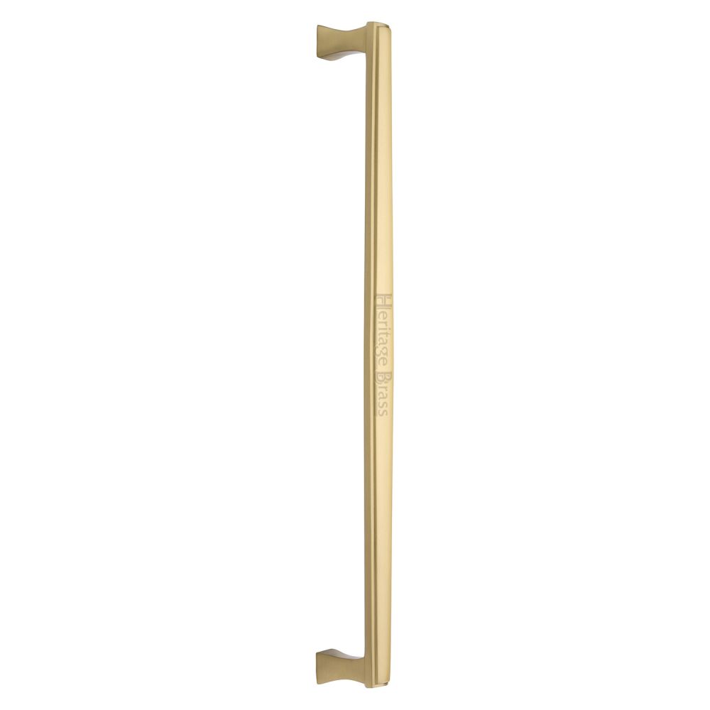 This is an image of a Heritage Brass - Door Pull Handle Deco Design 457mm Satin Brass Finish, v1334-457-sb that is available to order from T.H Wiggans Ironmongery in Kendal.