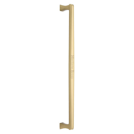 This is an image of a Heritage Brass - Door Pull Handle Deco Design 457mm Satin Brass Finish, v1334-457-sb that is available to order from T.H Wiggans Ironmongery in Kendal.