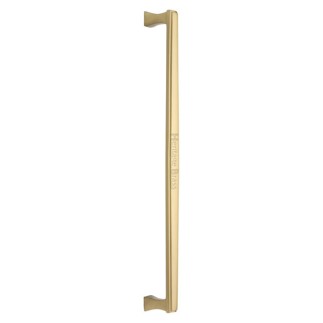 This is an image of a Heritage Brass - Door Pull Handle Deco Design 457mm Satin Brass Finish, v1334-457-sb that is available to order from T.H Wiggans Ironmongery in Kendal.