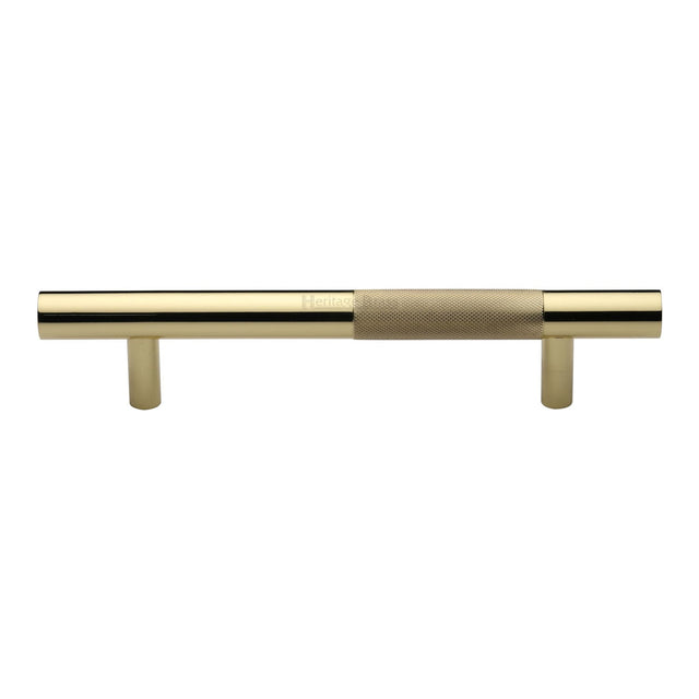 This is an image of a Heritage Brass - Door Pull Handle Bar Knurled Design 305mm Polished Brass Finish, v1365-305-pb that is available to order from T.H Wiggans Ironmongery in Kendal.