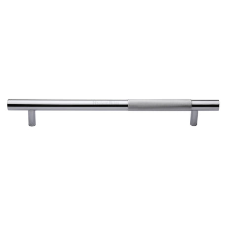 This is an image of a Heritage Brass - Door Pull Handle Bar Knurled Design 457mm Polished Chrome Finish, v1365-457-pc that is available to order from T.H Wiggans Ironmongery in Kendal.