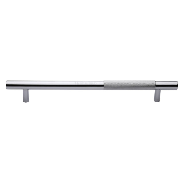 This is an image of a Heritage Brass - Door Pull Handle Bar Knurled Design 457mm Polished Chrome Finish, v1365-457-pc that is available to order from T.H Wiggans Ironmongery in Kendal.