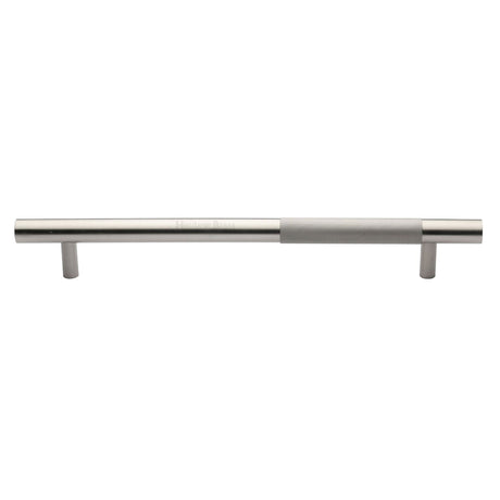 This is an image of a Heritage Brass - Door Pull Handle Bar Knurled Design 457mm Satin Nickel Finish, v1365-457-sn that is available to order from T.H Wiggans Ironmongery in Kendal.