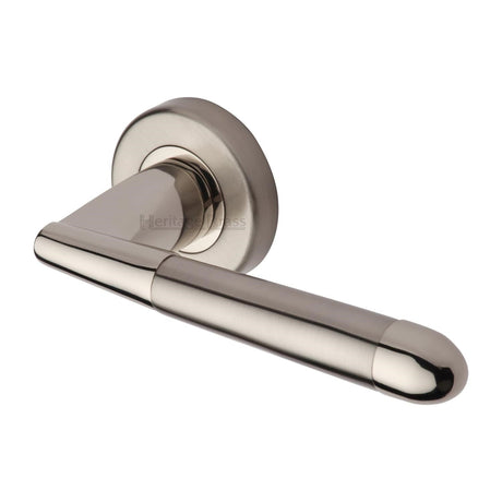 This is an image of a Heritage Brass - Door Handle Lever Latch on Round Rose Turin Design Mercury finish, v1850-mc that is available to order from T.H Wiggans Ironmongery in Kendal.