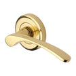 This is an image of a Heritage Brass - Door Handle Lever Latch on Round Rose Sophia Design Polished Brass, v1900-pb that is available to order from T.H Wiggans Ironmongery in Kendal.