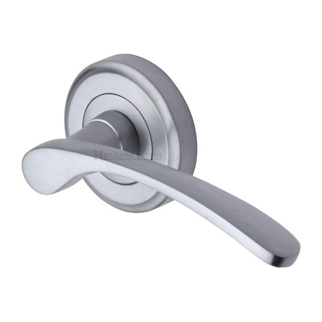 This is an image of a Heritage Brass - Door Handle Lever Latch on Round Rose Sophia Design Satin Chrome, v1900-sc that is available to order from T.H Wiggans Ironmongery in Kendal.