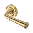 This is an image of a Heritage Brass - Door Handle Lever Latch on Round Rose Colonial Design Satin Bras, v1932-sb that is available to order from T.H Wiggans Ironmongery in Kendal.