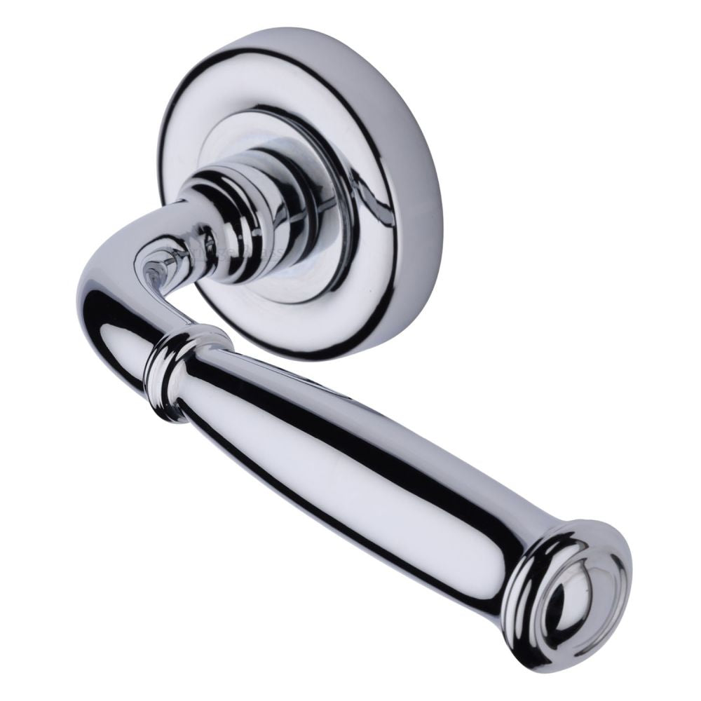 This is an image of a Heritage Brass - Door Handle Lever Latch on Round Rose Lincoln Design Polished Chrom, v1938-pc that is available to order from T.H Wiggans Ironmongery in Kendal.