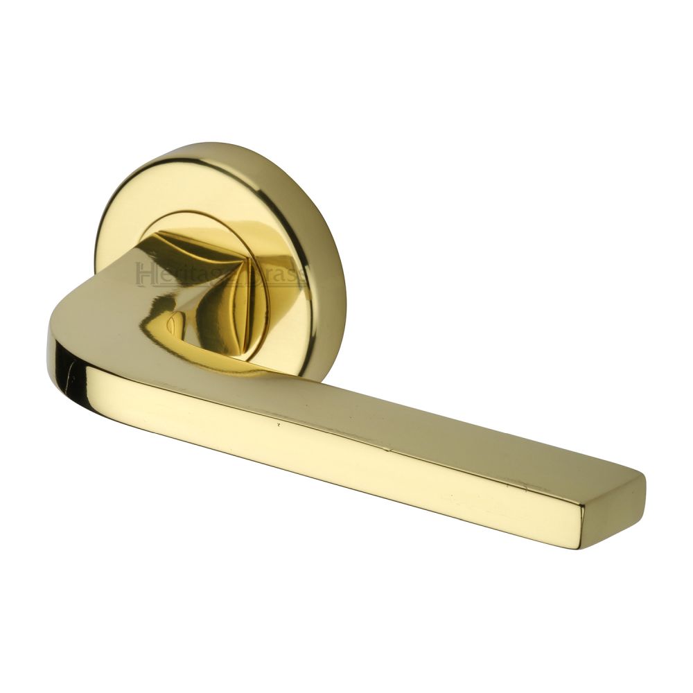 This is an image of a Heritage Brass - Door Handle Lever on Rose Bellagio Design Polished Brass Finish, v2015-pb that is available to order from T.H Wiggans Ironmongery in Kendal.