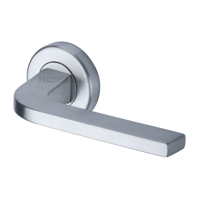 This is an image of a Heritage Brass - Door Handle Lever on Rose Bellagio Design Satin Chrome Finish, v2015-sc that is available to order from T.H Wiggans Ironmongery in Kendal.