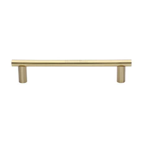 This is an image of a Heritage Brass - Door Pull Handle 19mm Round Bar Design 336mm Satin Brass Finish, v2059-336-sb that is available to order from T.H Wiggans Ironmongery in Kendal.