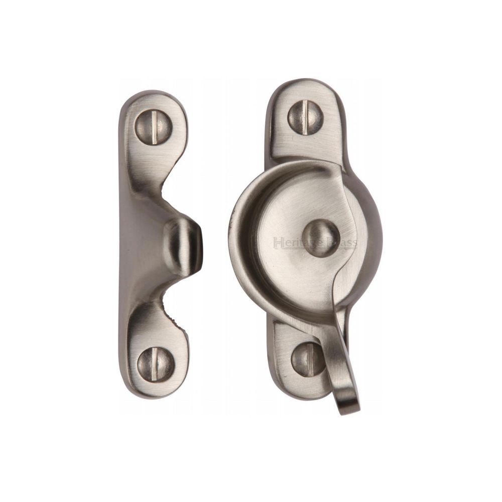 This is an image of a Heritage Brass - Fitch Pattern Sash Fastener Satin Nickel Finish, v2060-sn that is available to order from T.H Wiggans Ironmongery in Kendal.