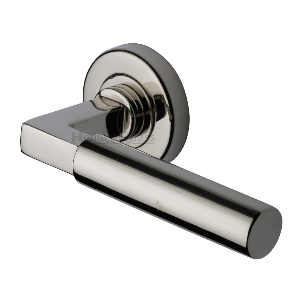 This is an image of a Heritage Brass - Door Handle Lever on Rose Bauhaus Design Polished Nickel Finish, v2259-pnf that is available to order from T.H Wiggans Ironmongery in Kendal.