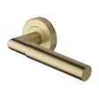This is an image of a Heritage Brass - Door Handle Lever Latch on Round Rose Bauhaus Mitre Design Satin, v2270-sb that is available to order from T.H Wiggans Ironmongery in Kendal.