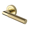 This is an image of a Heritage Brass - Door Handle Lever Latch on Round Rose Bauhaus Mitre Knurled Des, v2272-pb that is available to order from T.H Wiggans Ironmongery in Kendal.