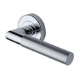 This is an image of a Heritage Brass - Door Handle Lever Latch on Round Rose Bauhaus Mitre Knurled Des, v2272-pc that is available to order from T.H Wiggans Ironmongery in Kendal.