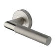 This is an image of a Heritage Brass - Door Handle Lever Latch on Round Rose Bauhaus Mitre Knurled Des, v2272-sn that is available to order from T.H Wiggans Ironmongery in Kendal.