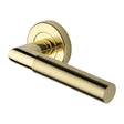 This is an image of a Heritage Brass - Door Handle Lever Latch on Round Rose Bauhaus Mitre Reeded Desi, v2274-pb that is available to order from T.H Wiggans Ironmongery in Kendal.