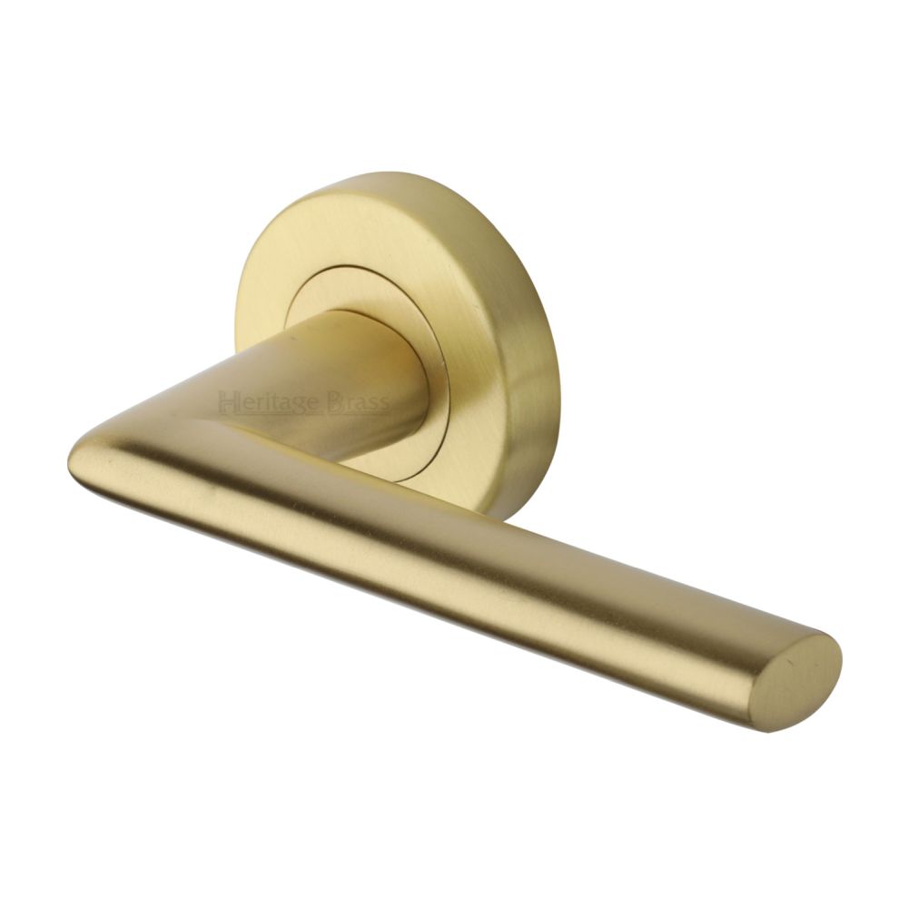 This is an image of a Heritage Brass - Door Handle Lever Latch on Round Rose Admiralty Design Satin Bra, v2355-sb that is available to order from T.H Wiggans Ironmongery in Kendal.