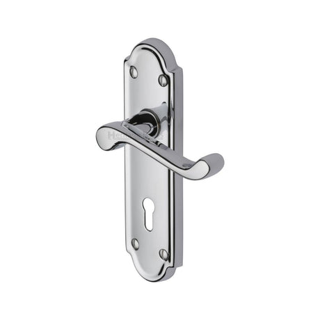 This is an image of a Heritage Brass - Door Handle Lever Lock Meridian Design Polished Chrome Finish, v300-pc that is available to order from T.H Wiggans Ironmongery in Kendal.