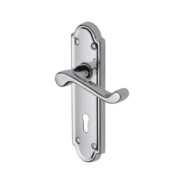 This is an image of a Heritage Brass - Door Handle Lever Lock Meridian Design Polished Chrome Finish, v300-pc that is available to order from T.H Wiggans Ironmongery in Kendal.