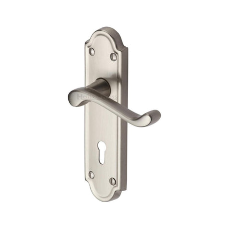 This is an image of a Heritage Brass - Door Handle Lever Lock Meridian Design Satin Nickel Finish, v300-sn that is available to order from T.H Wiggans Ironmongery in Kendal.