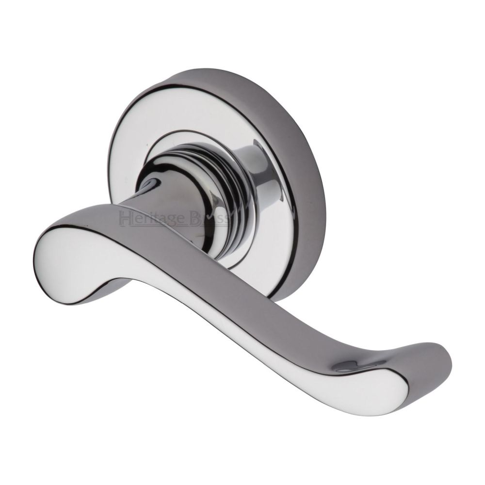 This is an image of a Heritage Brass - Door Handle Lever Latch on 53mm Round Rose Bedford Design Polished, v3010-pc that is available to order from T.H Wiggans Ironmongery in Kendal.