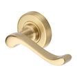 This is an image of a Heritage Brass - Door Handle Lever Latch on 53mm Round Rose Bedford Design Satin, v3010-sb that is available to order from T.H Wiggans Ironmongery in Kendal.