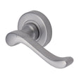 This is an image of a Heritage Brass - Door Handle Lever Latch on 53mm Round Rose Bedford Design Satin, v3010-sc that is available to order from T.H Wiggans Ironmongery in Kendal.