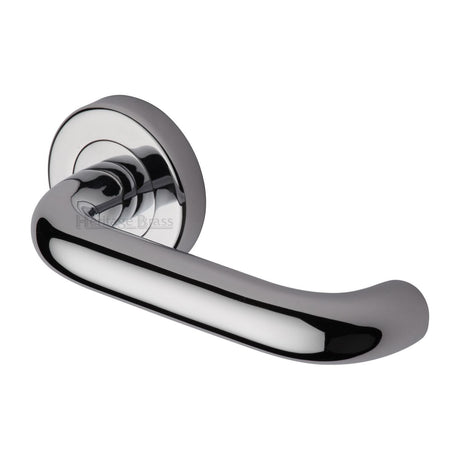 This is an image of a Heritage Brass - Door Handle Lever Latch on Round Rose Harmony Design Polished Chrome finish, v3090-pc that is available to order from T.H Wiggans Ironmongery in Kendal.