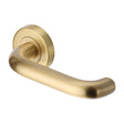 This is an image of a Heritage Brass - Door Handle Lever Latch on Round Rose Harmony Design Satin Brass, v3090-sb that is available to order from T.H Wiggans Ironmongery in Kendal.
