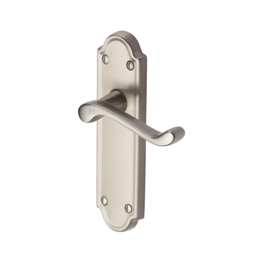 This is an image of a Heritage Brass - Door Handle Lever Latch Meridian Design Satin Nickel Finish, v313-sn that is available to order from T.H Wiggans Ironmongery in Kendal.