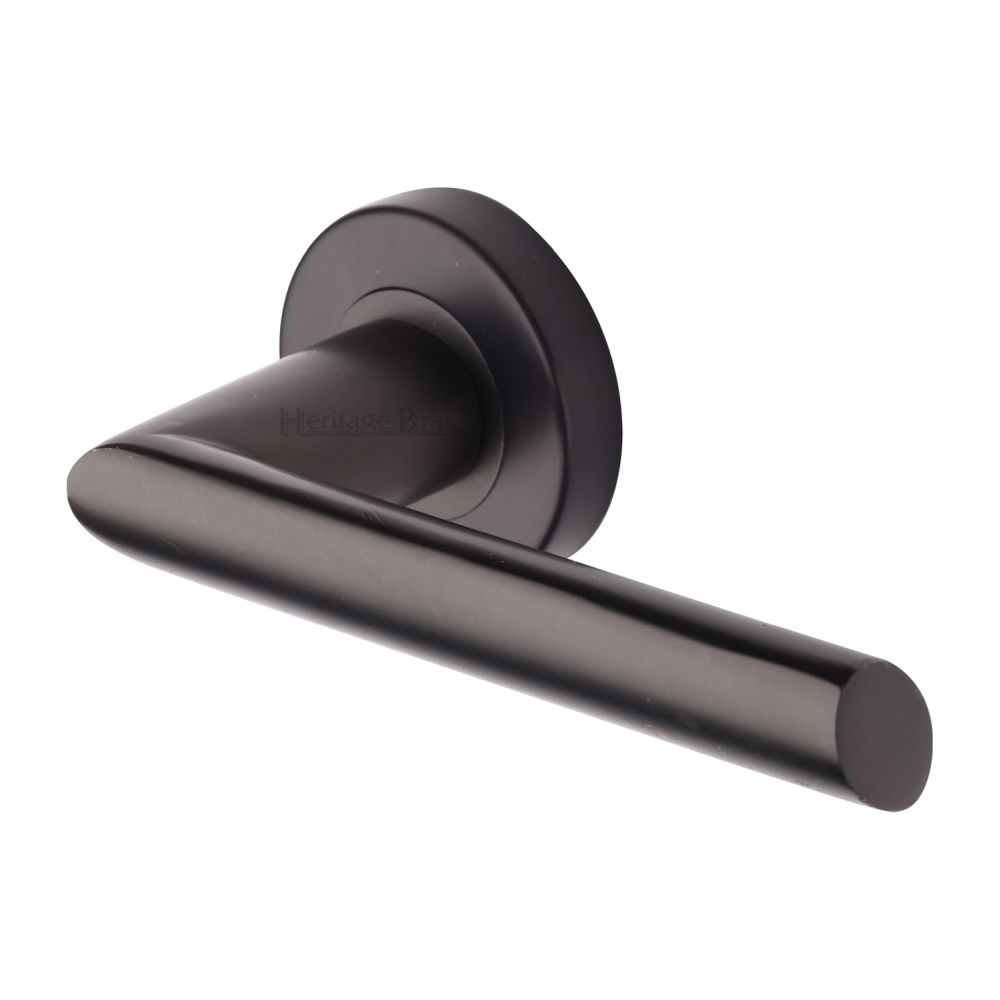 This is an image of a Heritage Brass - Door Handle Lever Latch on Round Rose Mercury Design Matt Bronz, v3262-mb that is available to order from T.H Wiggans Ironmongery in Kendal.