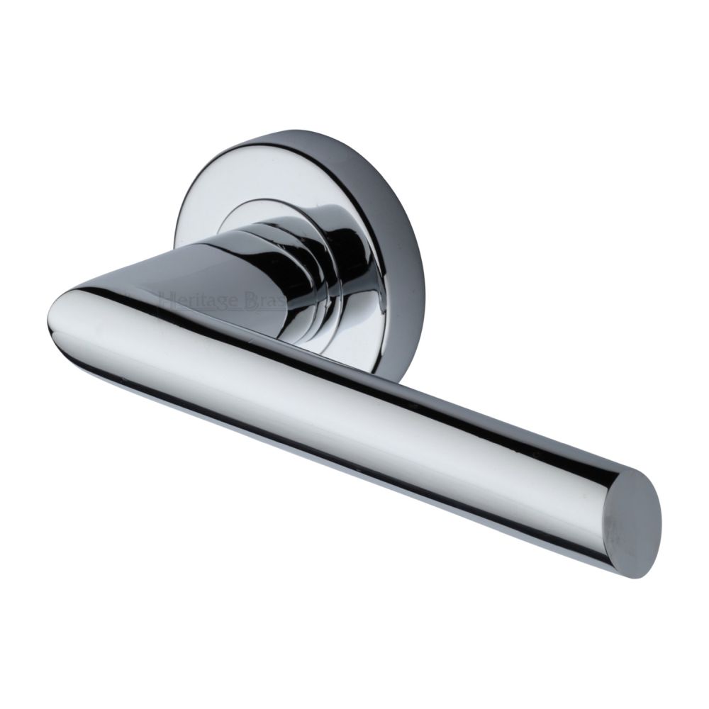 This is an image of a Heritage Brass - Door Handle Lever Latch on Round Rose Mercury Design Polished Chrom, v3262-pc that is available to order from T.H Wiggans Ironmongery in Kendal.