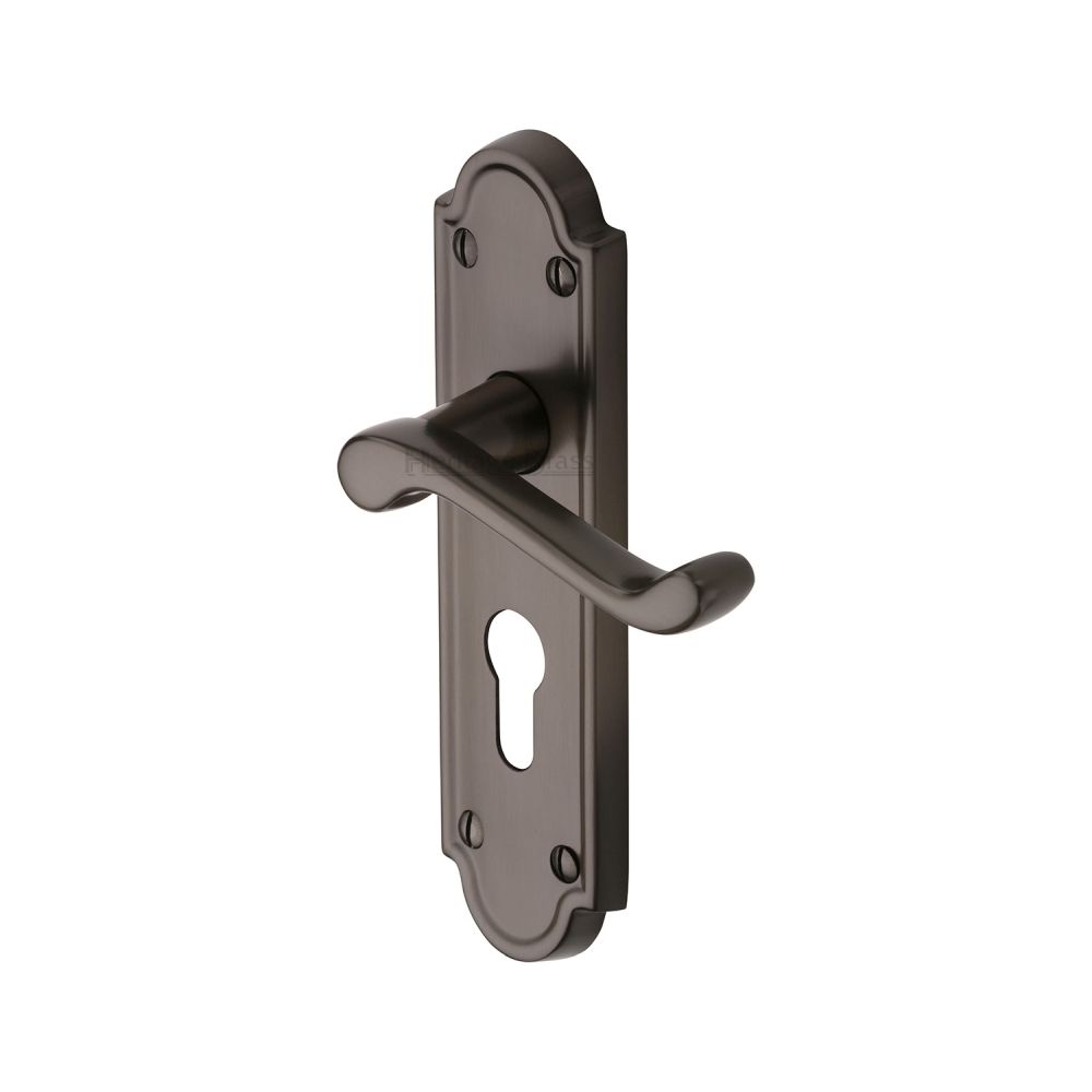 This is an image of a Heritage Brass - Door Handle Euro Profile Plate Meridian Design Matt Bronze Fini, v327-48-mb that is available to order from T.H Wiggans Ironmongery in Kendal.