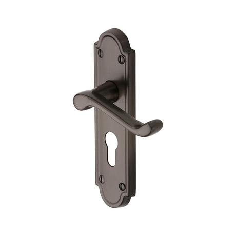 This is an image of a Heritage Brass - Door Handle Euro Profile Plate Meridian Design Matt Bronze Fini, v327-48-mb that is available to order from T.H Wiggans Ironmongery in Kendal.
